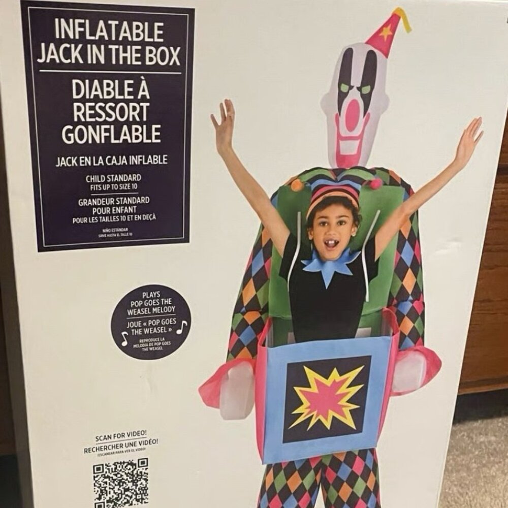 Childs (Up to size 10) Inflatable Jack in the Box Halloween Costume NEW! Musical